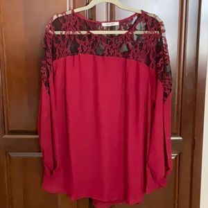 DANIEL RAINN Lace Top Tunic in Red - Size 1X